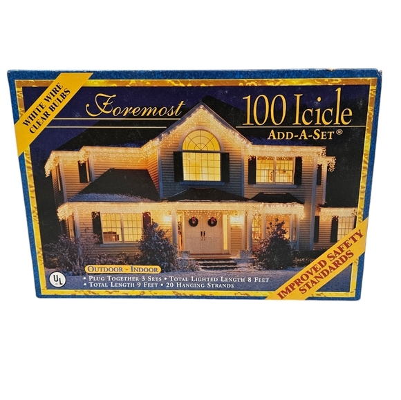 NIB Foremost 100 Icicle Add-a-Set White‎ Lights White Wire Christmas Lights - Picture 8 of 8
